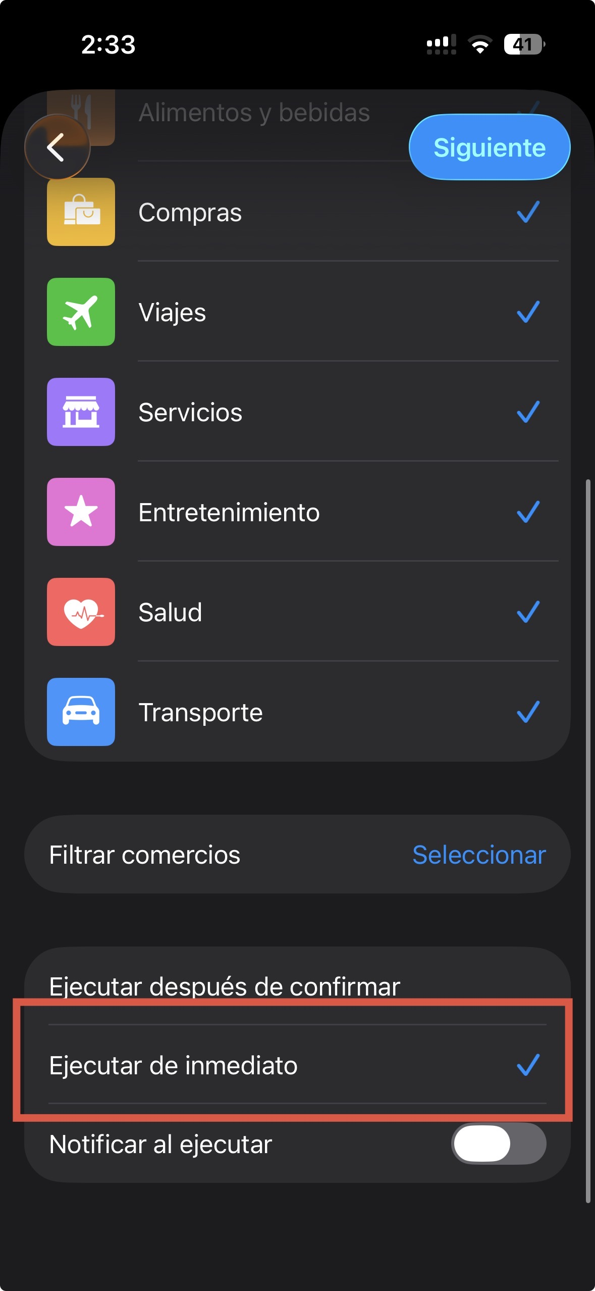 Ejecutar de inmediato